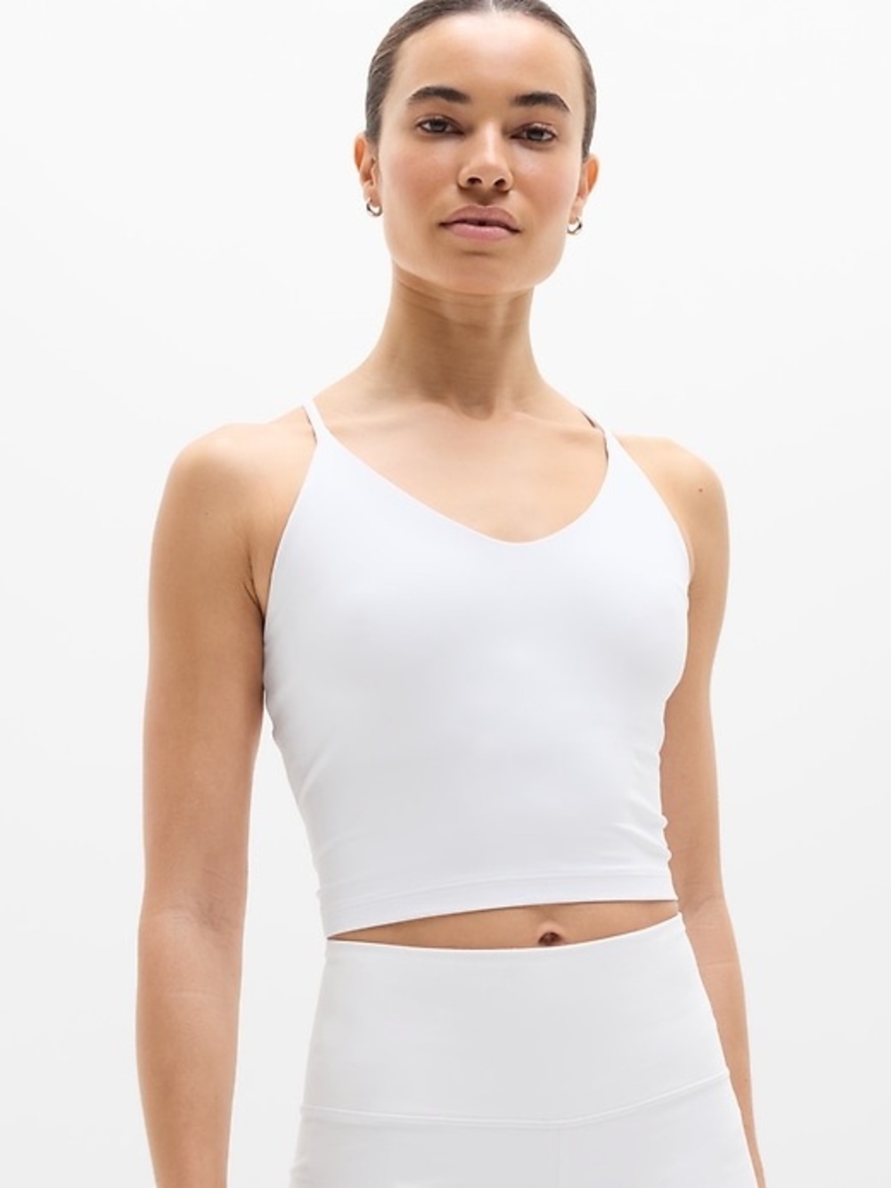 Athleta White Longline V-Neck Sports Bra Tank